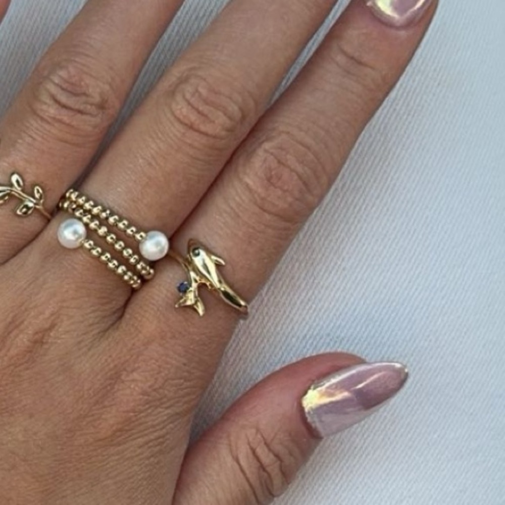 Pearl Factory sapphire dolphin ring 14k gold